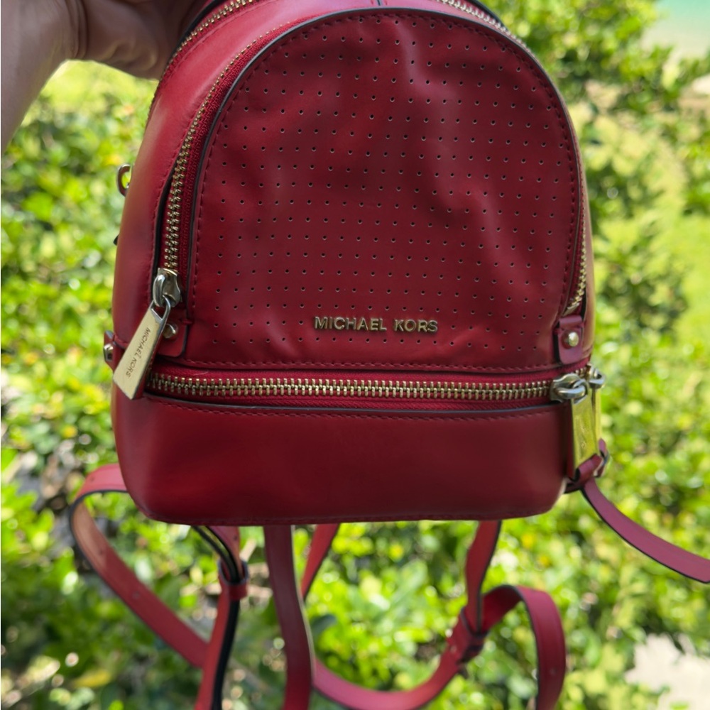 Michael Kors Cherry Red Leather Backpack